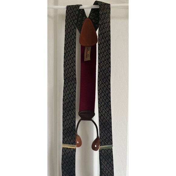 Vintage Trafalgar Silk Button End Braces Suspenders Green Beige Black Abstract P - Picture 6 of 7